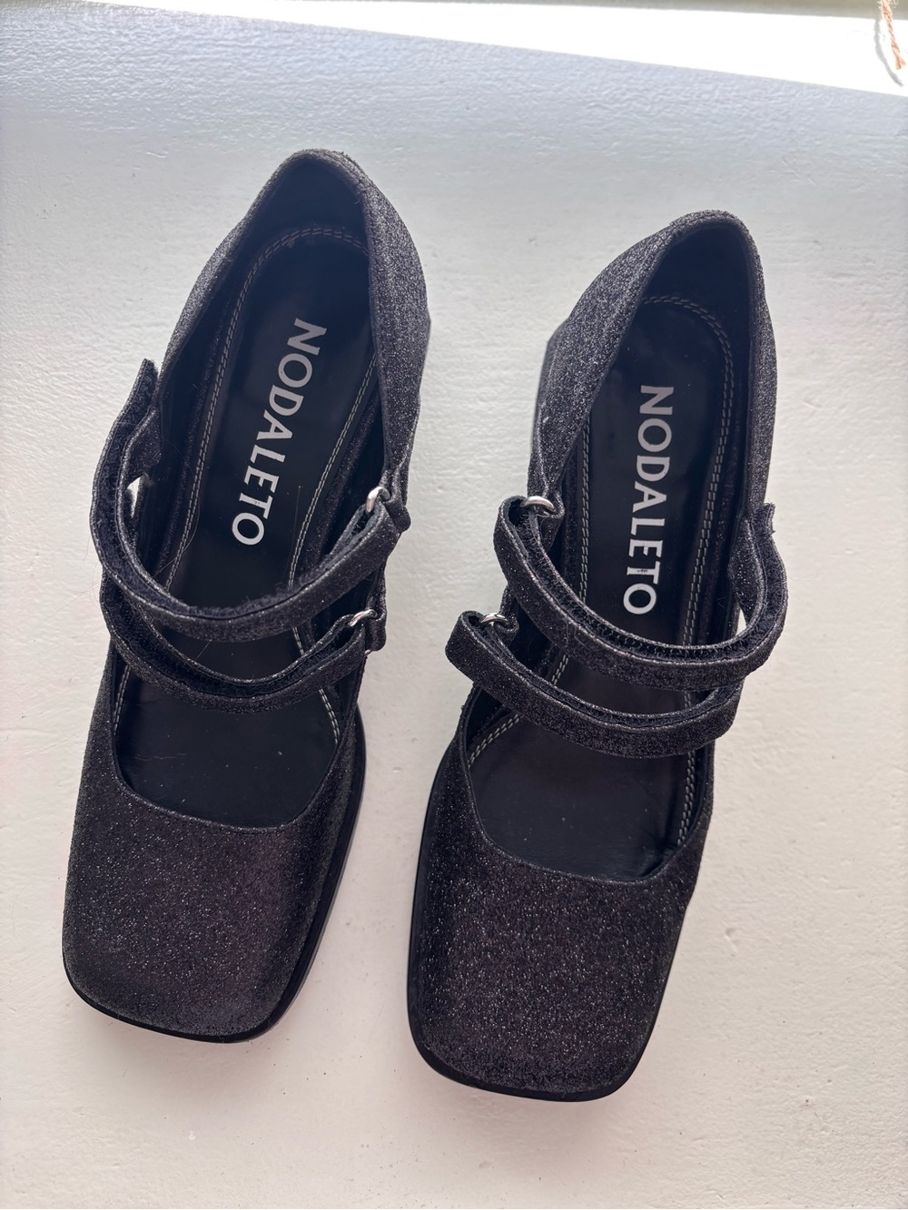 Nodaleto black glitter Mary Jane heels